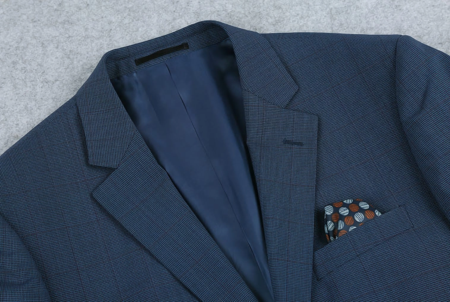 100% Wool Mini Check Pattern Regular Fit 2 Button Blazer in Blue