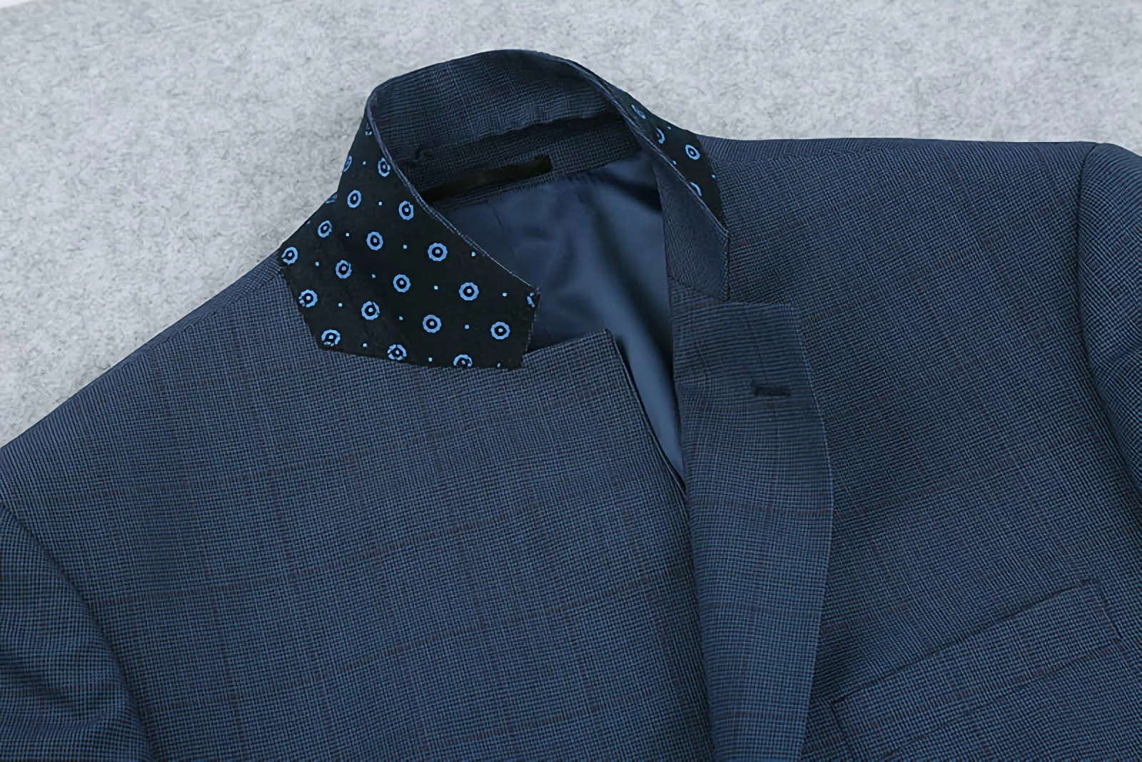 100% Wool Mini Check Pattern Regular Fit 2 Button Blazer in Blue