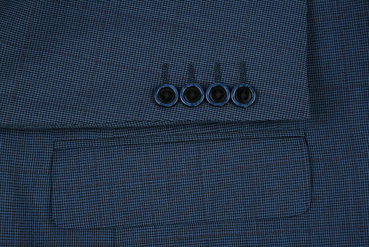 100% Wool Mini Check Pattern Regular Fit 2 Button Blazer in Blue