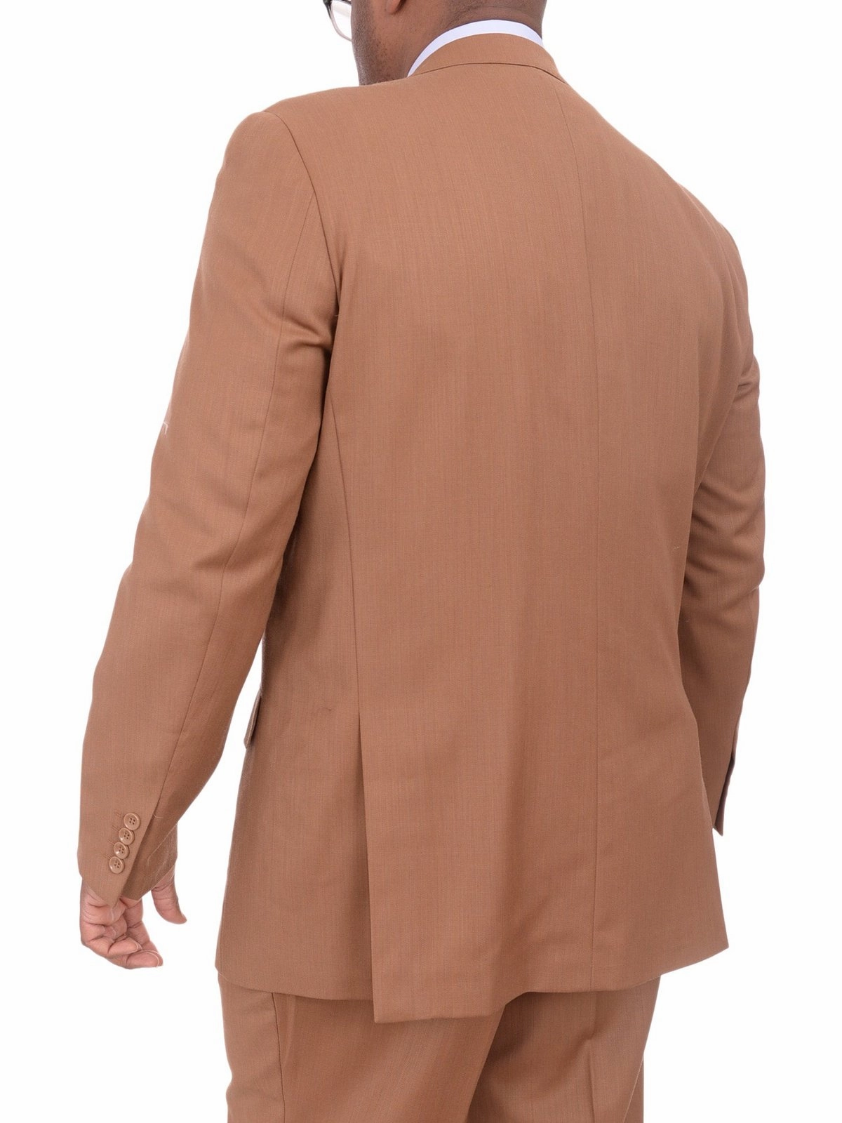 Apollo King Mens Solid Brown Three Piece Wool Suit With Peak Lapel