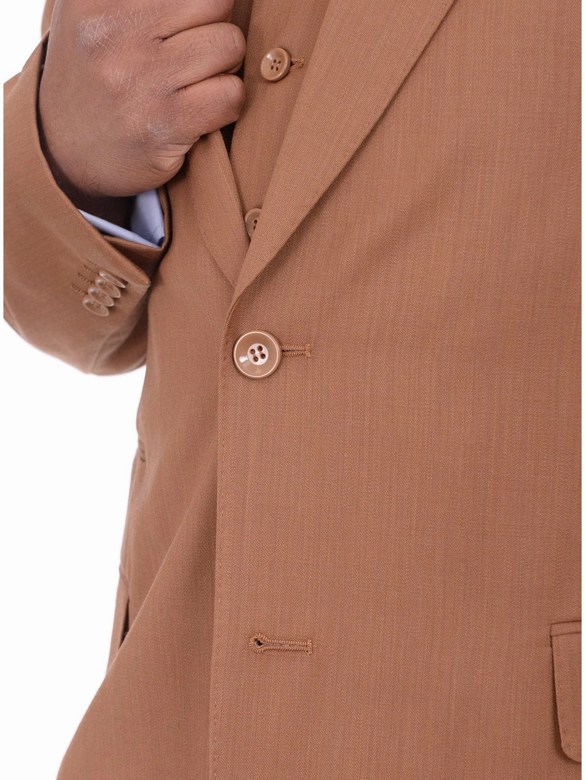 Apollo King Mens Solid Brown Three Piece Wool Suit With Peak Lapel