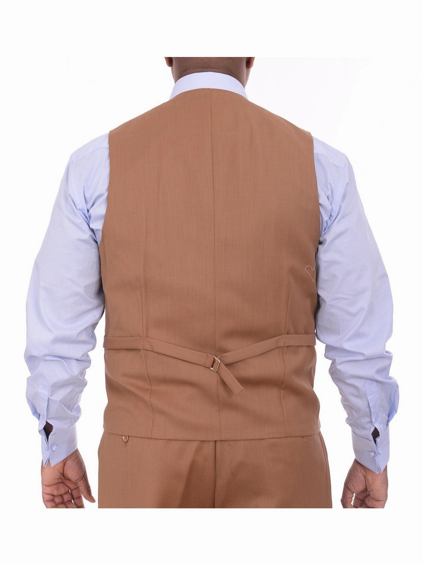 Apollo King Mens Solid Brown Three Piece Wool Suit With Peak Lapel