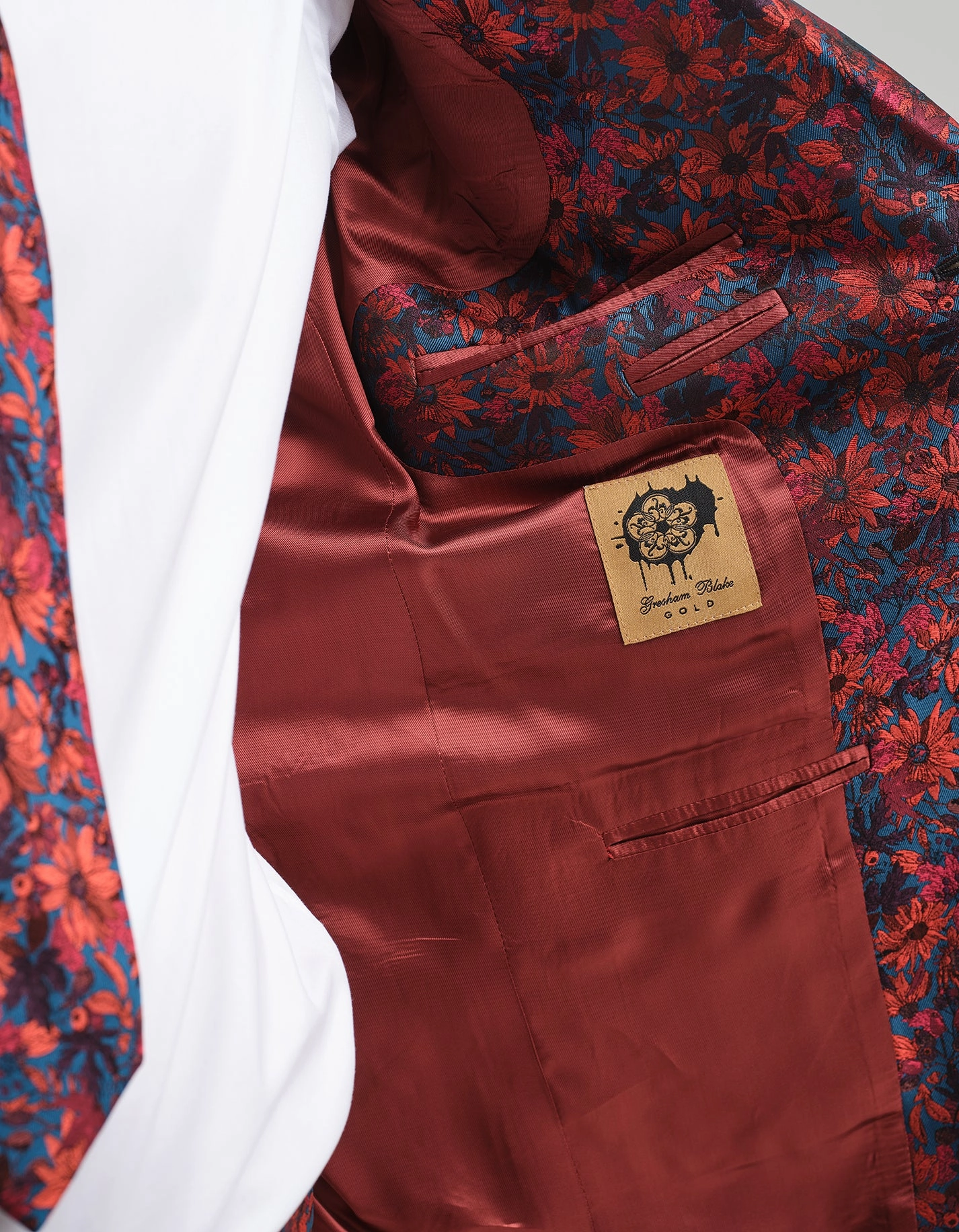 Blue & Orange Floral Jacquard Suit