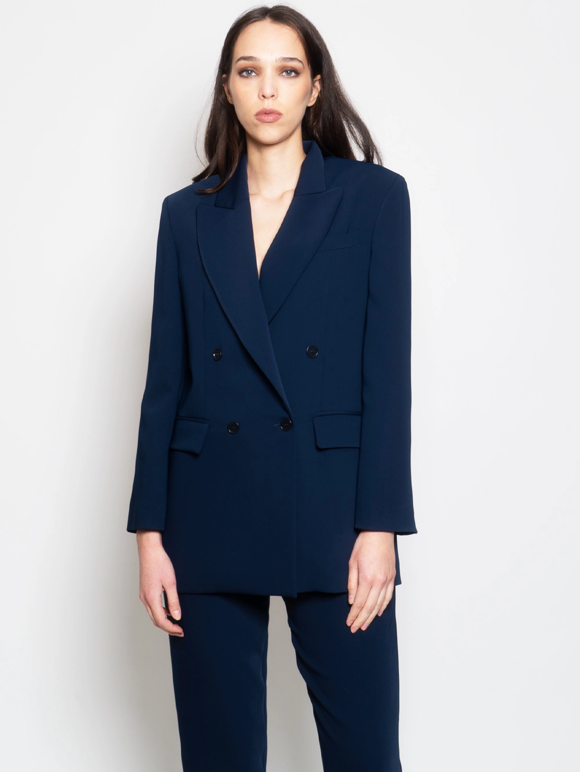 Blue Cady Double Breasted Blazer