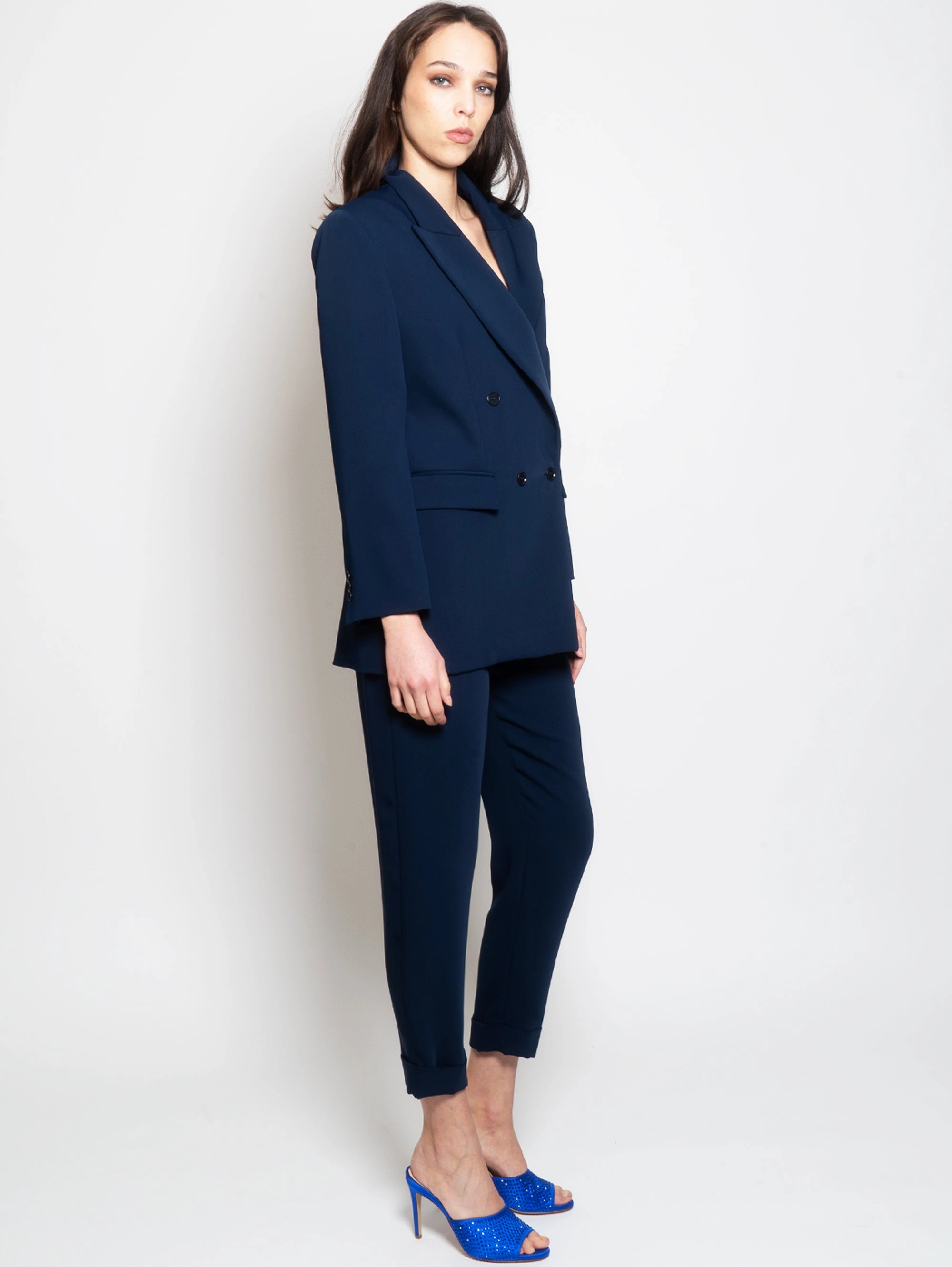 Blue Cady Double Breasted Blazer
