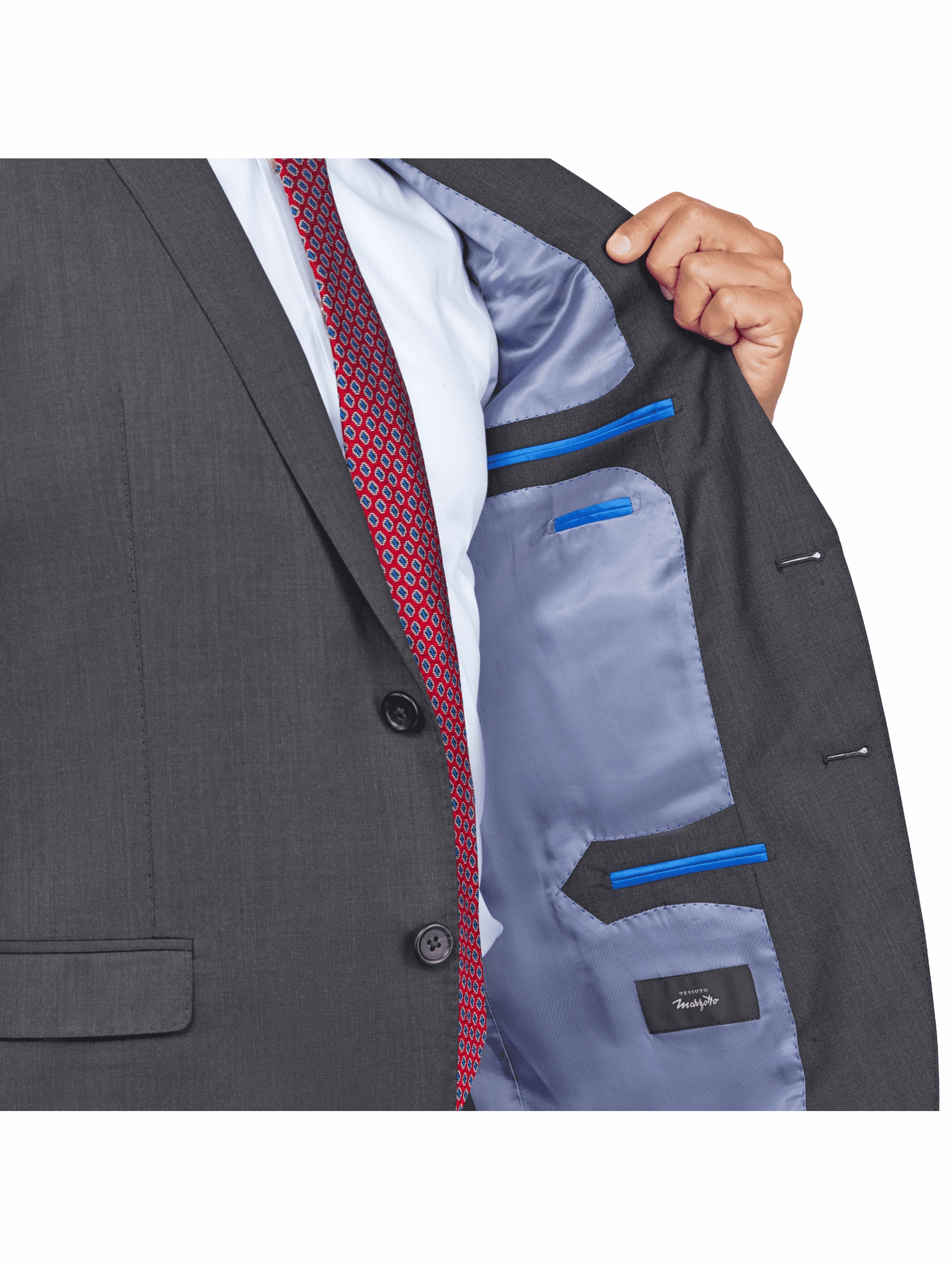 Blujacket Mens Charcoal Gray 100% Marzotto Wool Trim Fit Suit