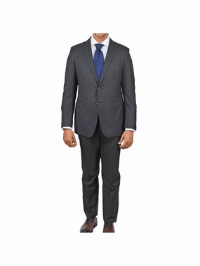 Blujacket Mens Solid Charcoal Gray Wool Cashmere Trim Fit 2 Piece Suit