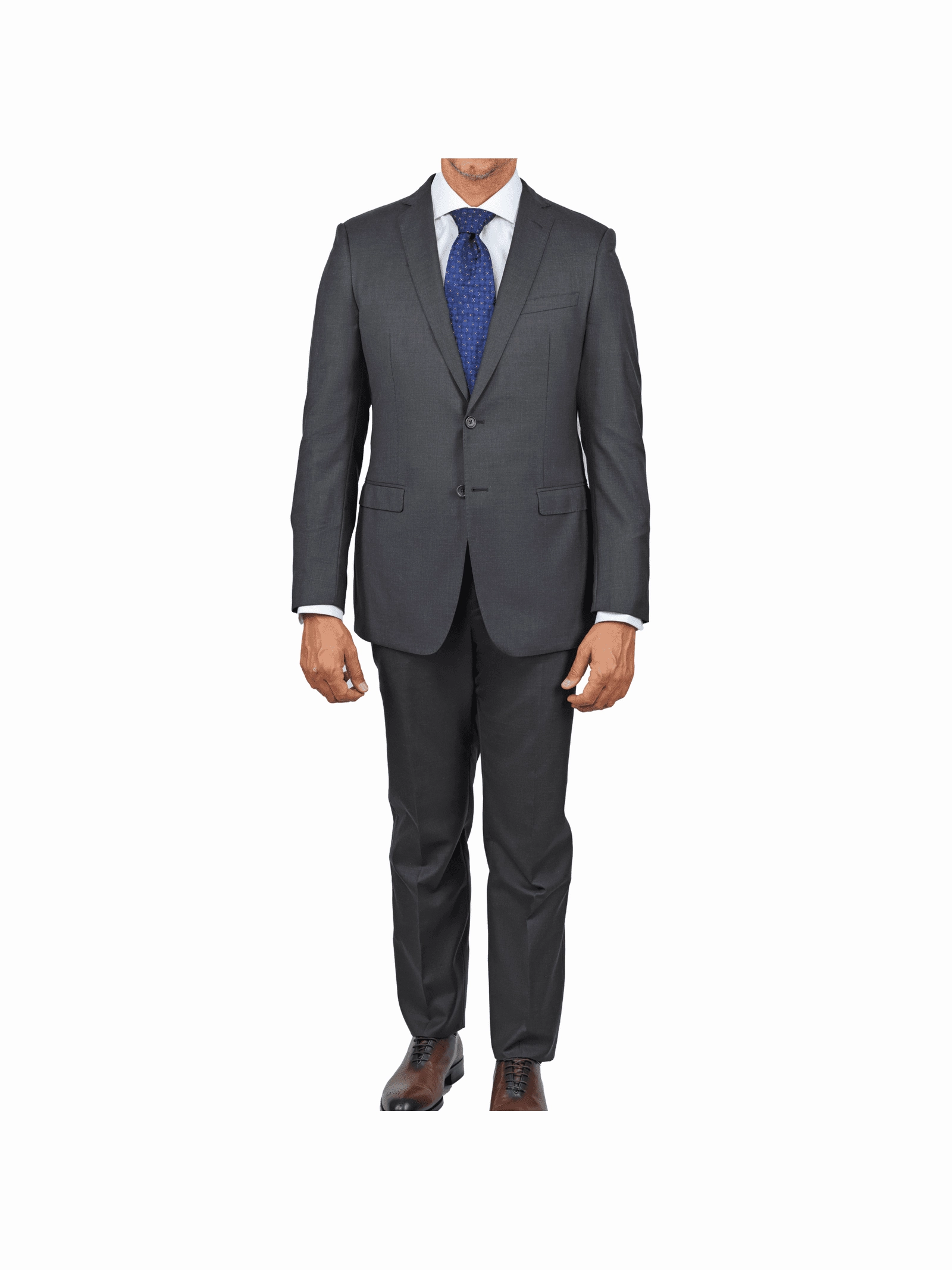 Blujacket Mens Solid Charcoal Gray Wool Cashmere Trim Fit 2 Piece Suit