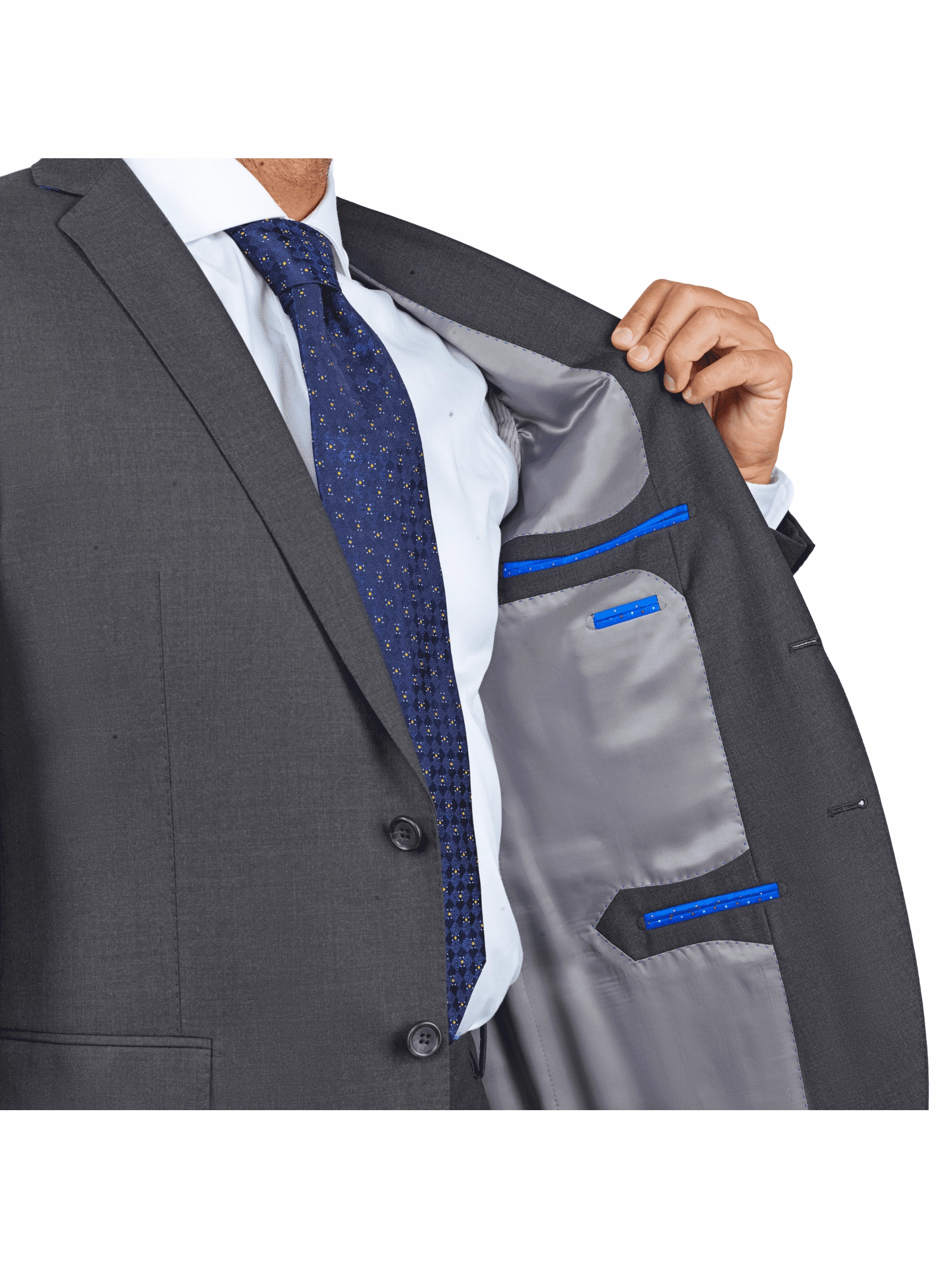 Blujacket Mens Solid Charcoal Gray Wool Cashmere Trim Fit 2 Piece Suit