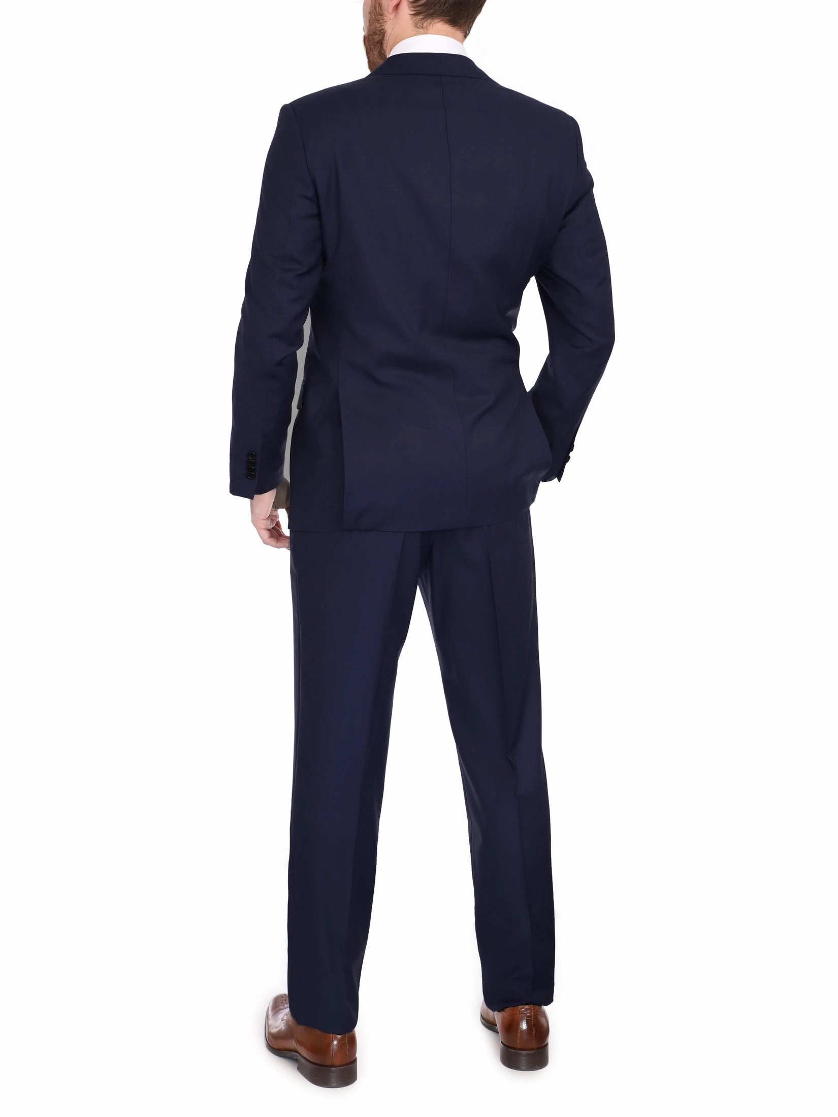 Blujacket Mens Solid Navy Blue Trim Fit Half Canvassed 100% Wool Suit