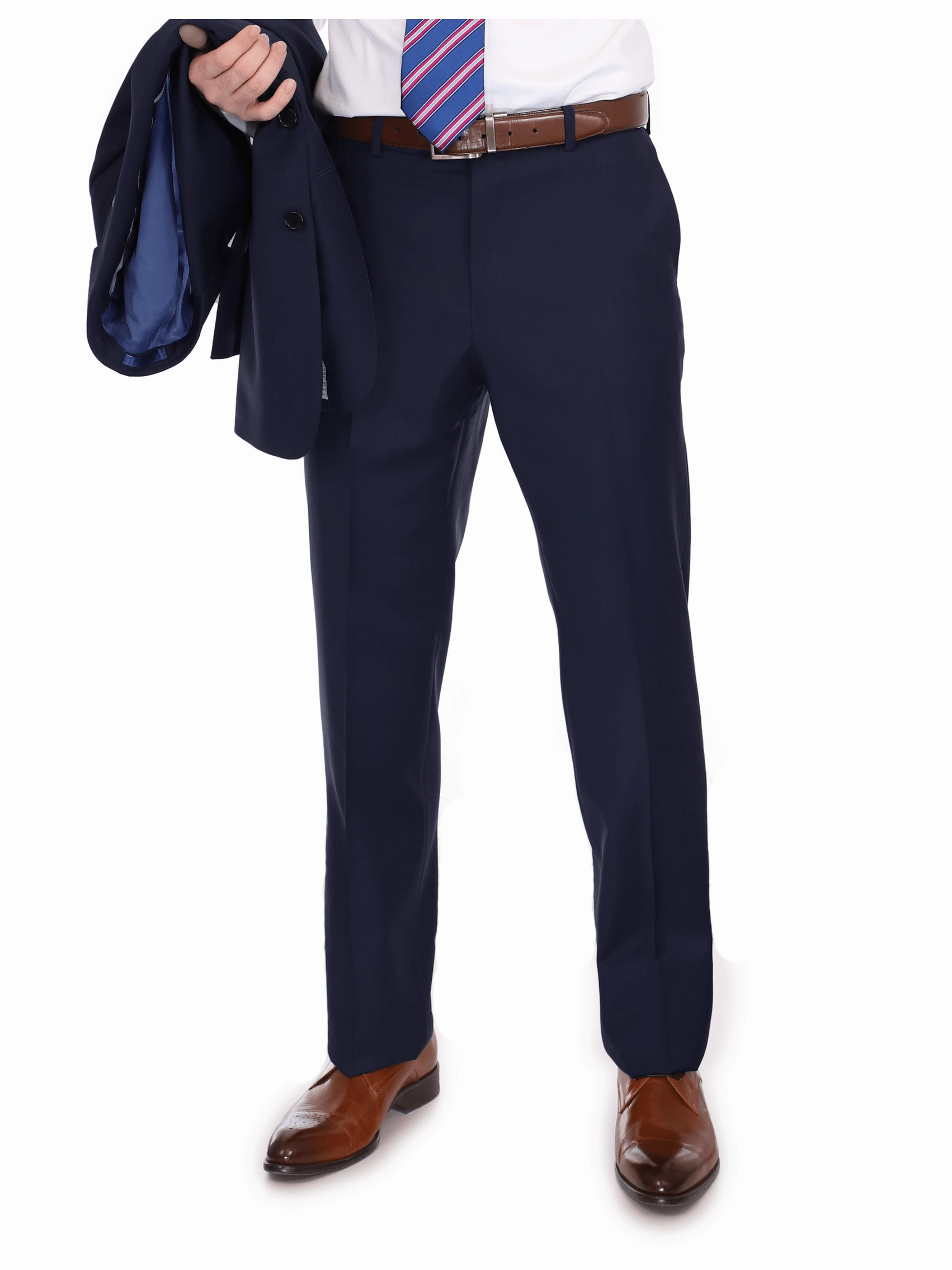 Blujacket Mens Solid Navy Blue Trim Fit Half Canvassed 100% Wool Suit