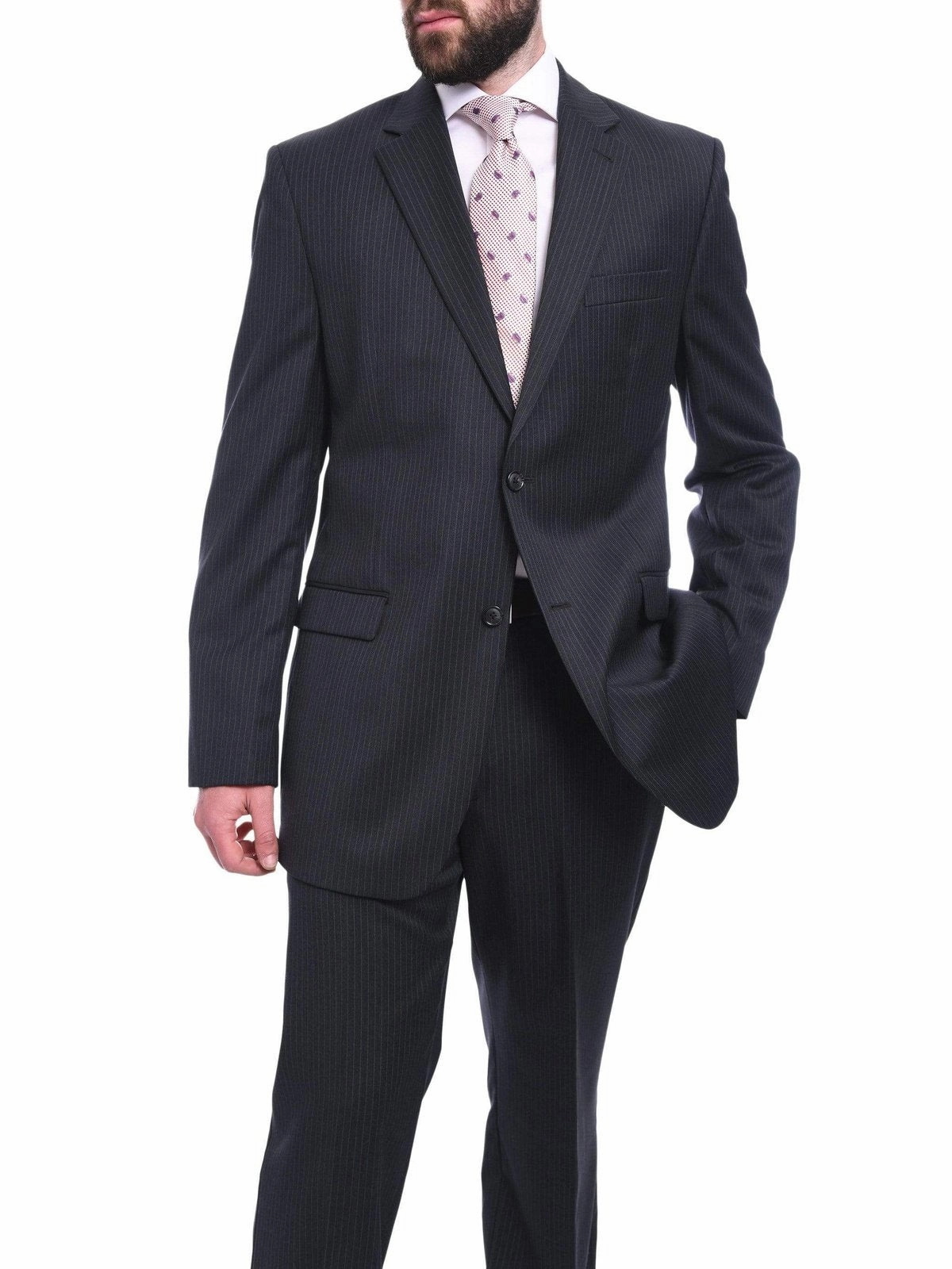 Bruno P. Classic Fit Charcoal Gray Pinstriped Two Button Wool Suit