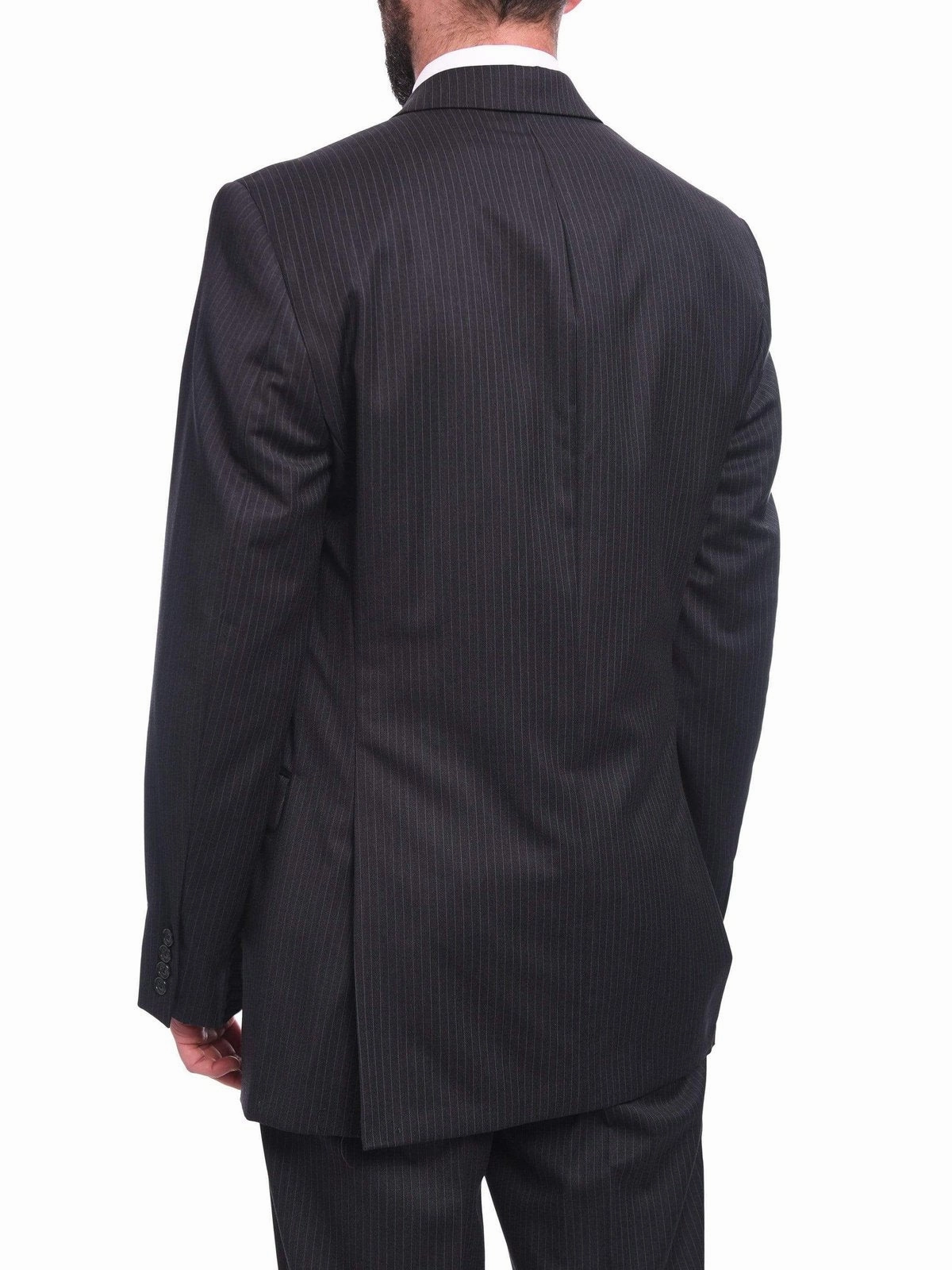 Bruno P. Classic Fit Charcoal Gray Pinstriped Two Button Wool Suit