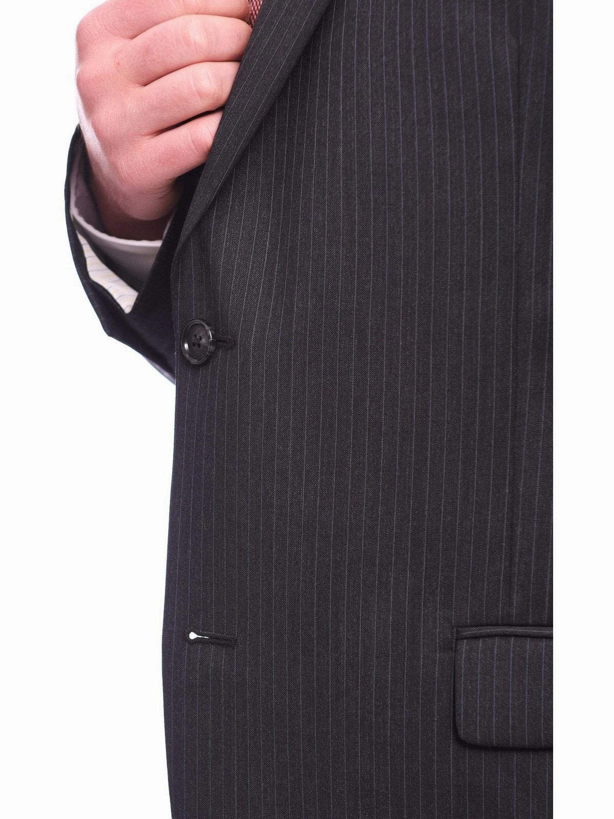 Bruno P. Classic Fit Charcoal Gray Pinstriped Two Button Wool Suit
