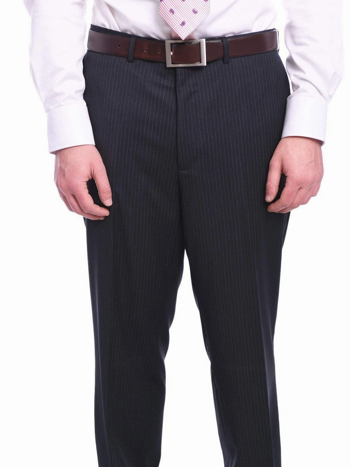 Bruno P. Classic Fit Charcoal Gray Pinstriped Two Button Wool Suit