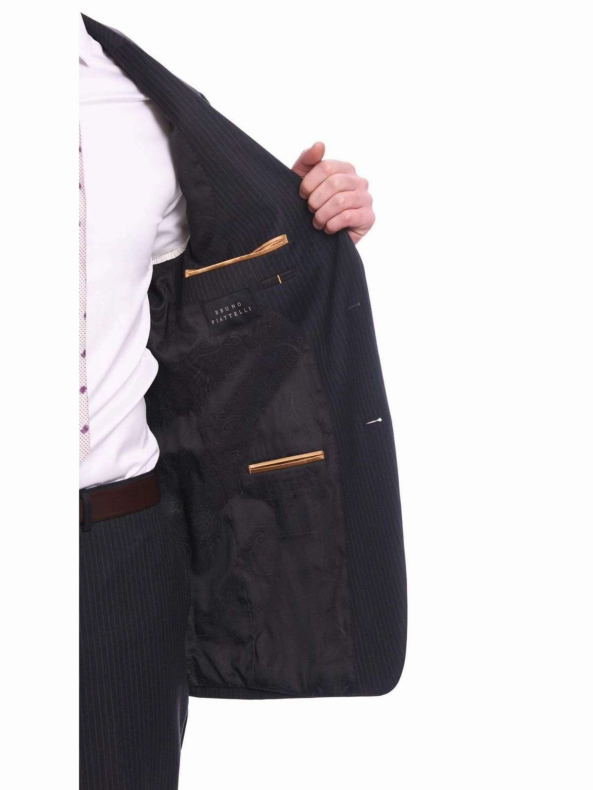 Bruno P. Classic Fit Charcoal Gray Pinstriped Two Button Wool Suit