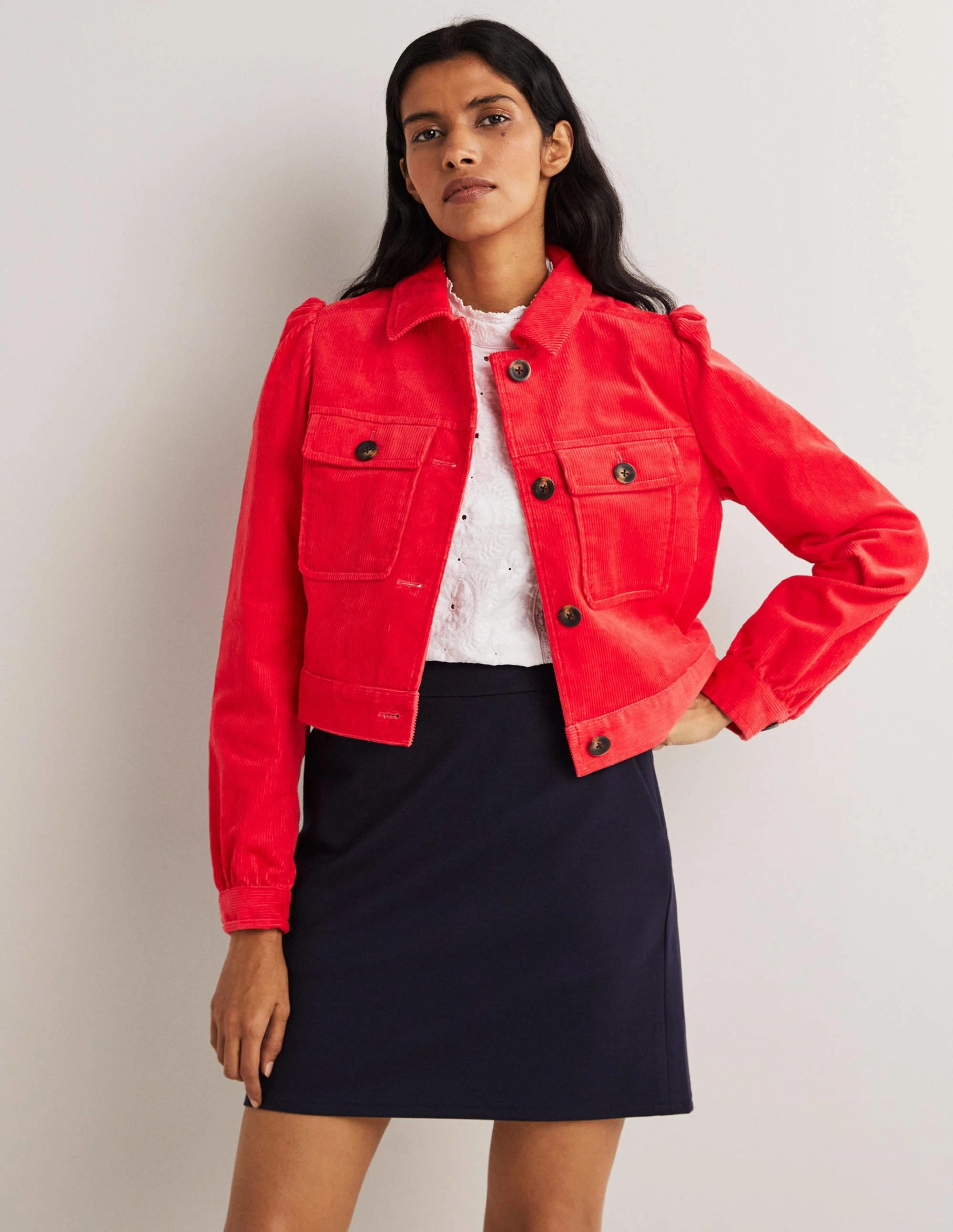 Cropped Cord Jacket-Strawberry Tart Red