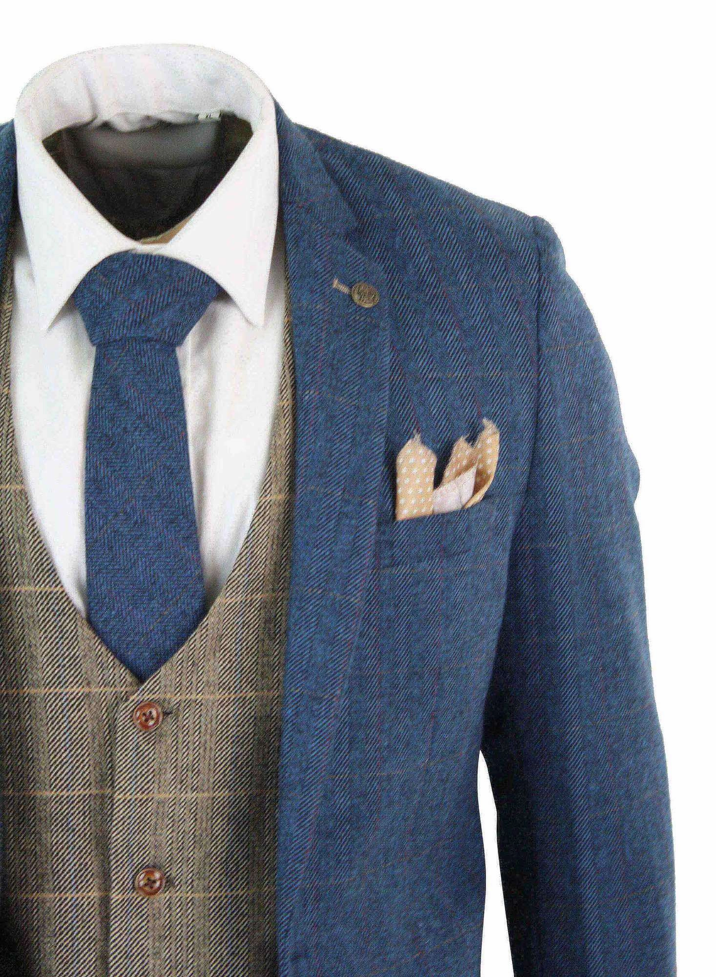 Deon Blue Tan Brown 3 Piece Tweed Suit