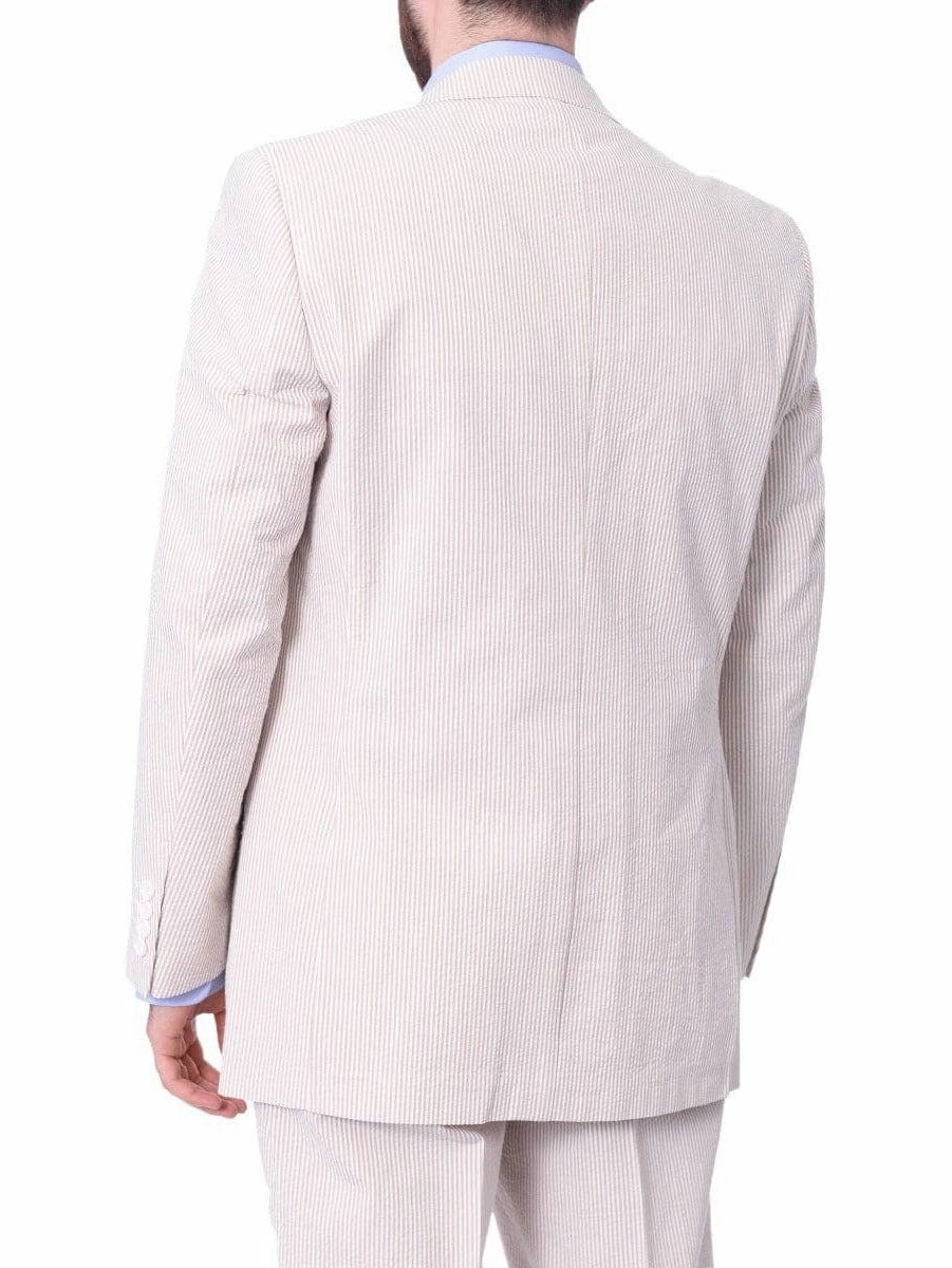 Emigre Classic Fit Tan Striped Two Button Cotton Seersucker Suit