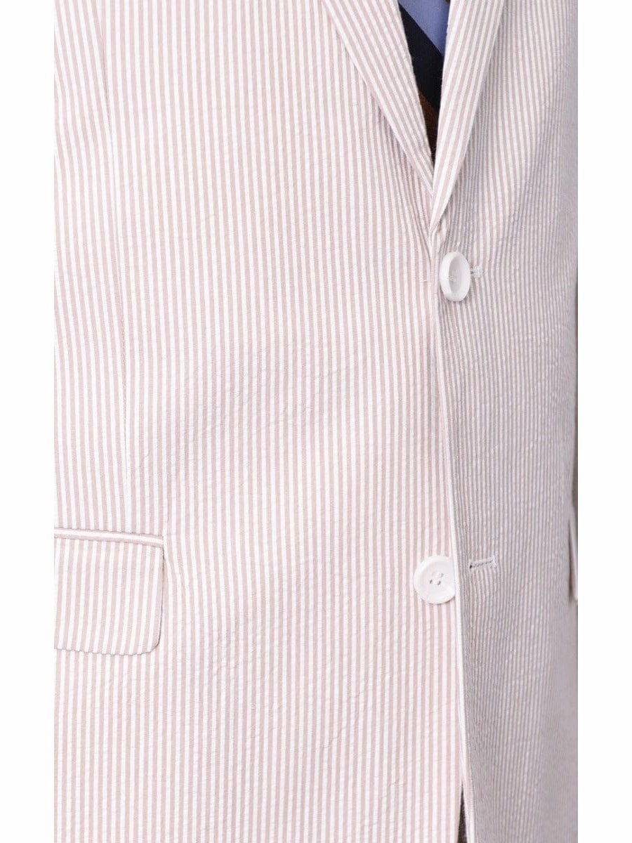 Emigre Classic Fit Tan Striped Two Button Cotton Seersucker Suit
