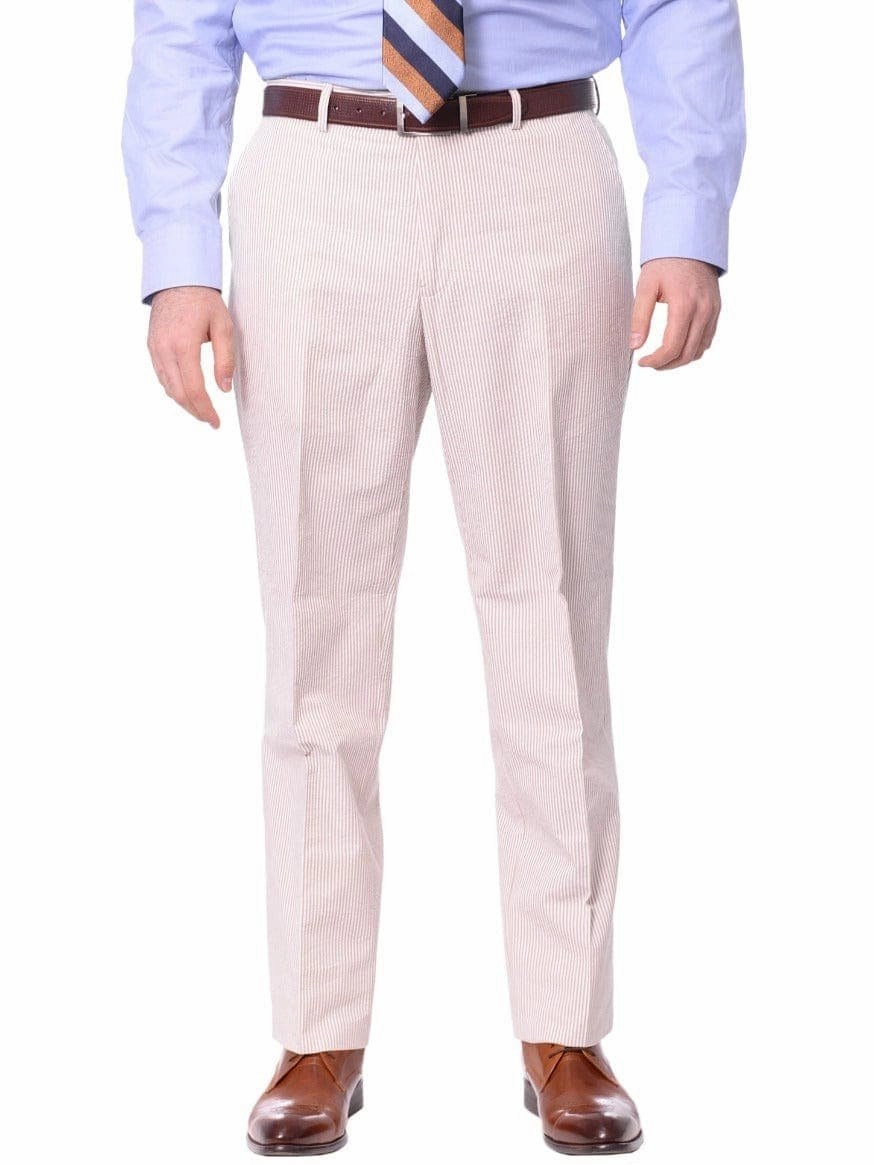 Emigre Classic Fit Tan Striped Two Button Cotton Seersucker Suit