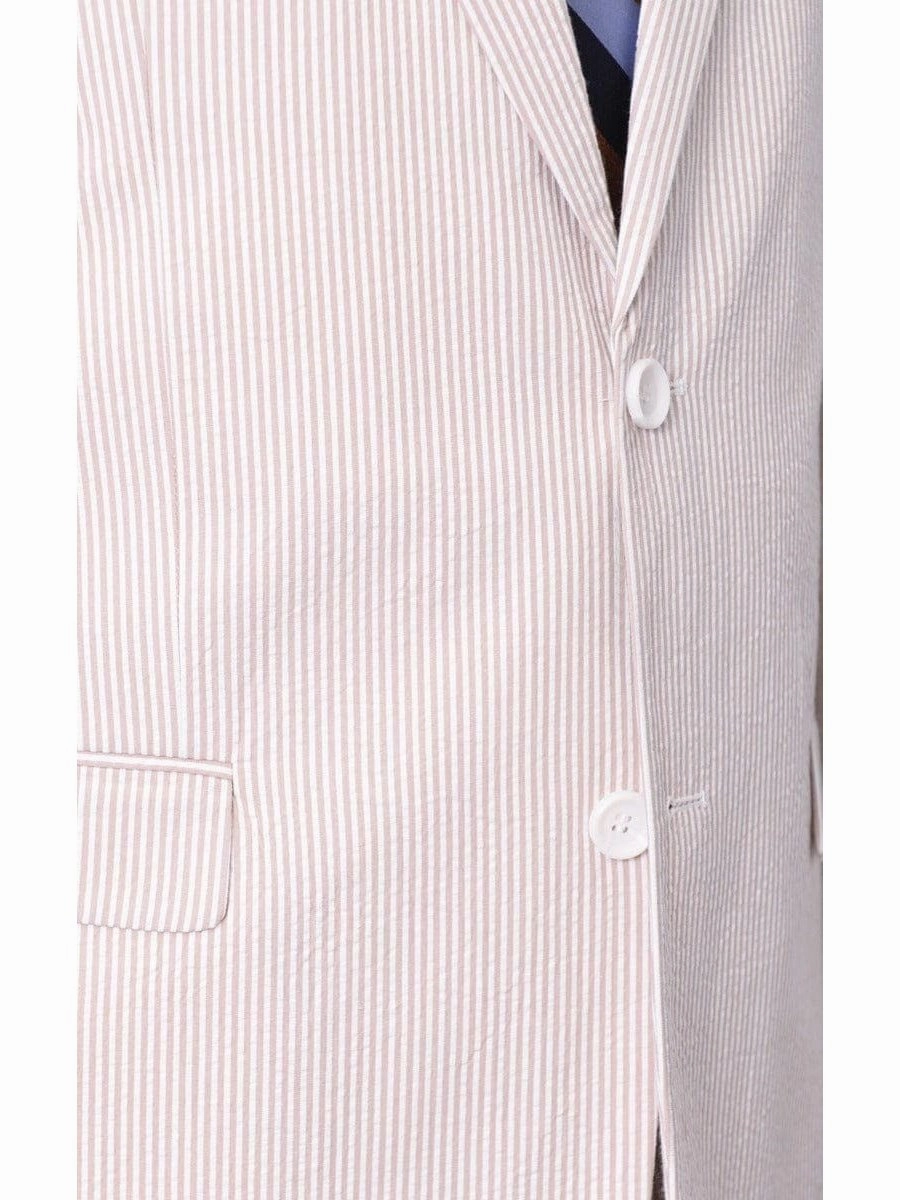 Emigre Classic Fit Tan Striped Two Button Cotton Seersucker Suit