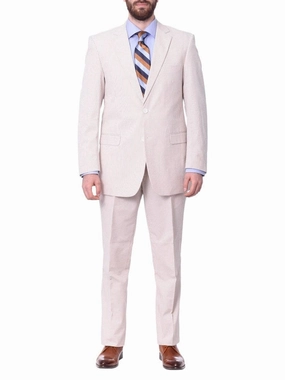 Emigre Classic Fit Tan Striped Two Button Cotton Seersucker Suit