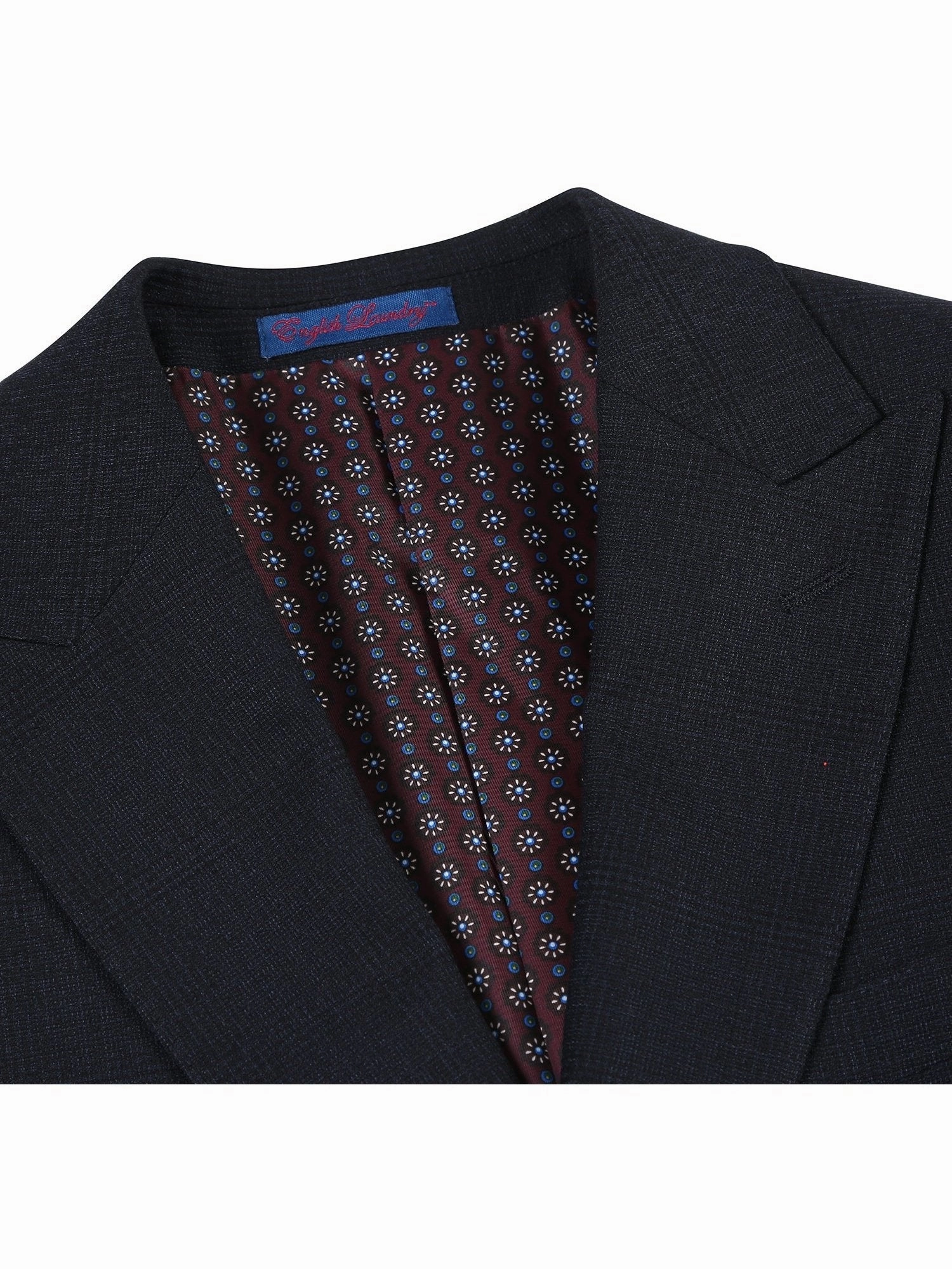 English Laundry Slim Fit Two button Black Blue Check Peak Lapel Suit