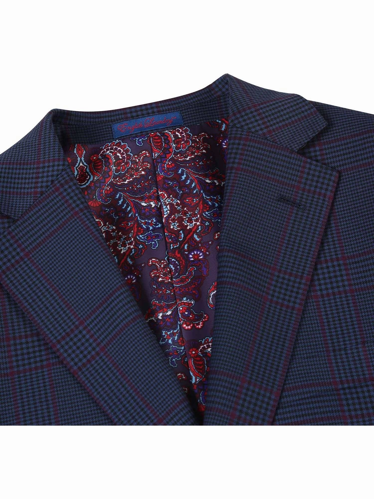 English Laundry Slim Fit Two button Blue with Burgundy Check Peak Lapel Suit