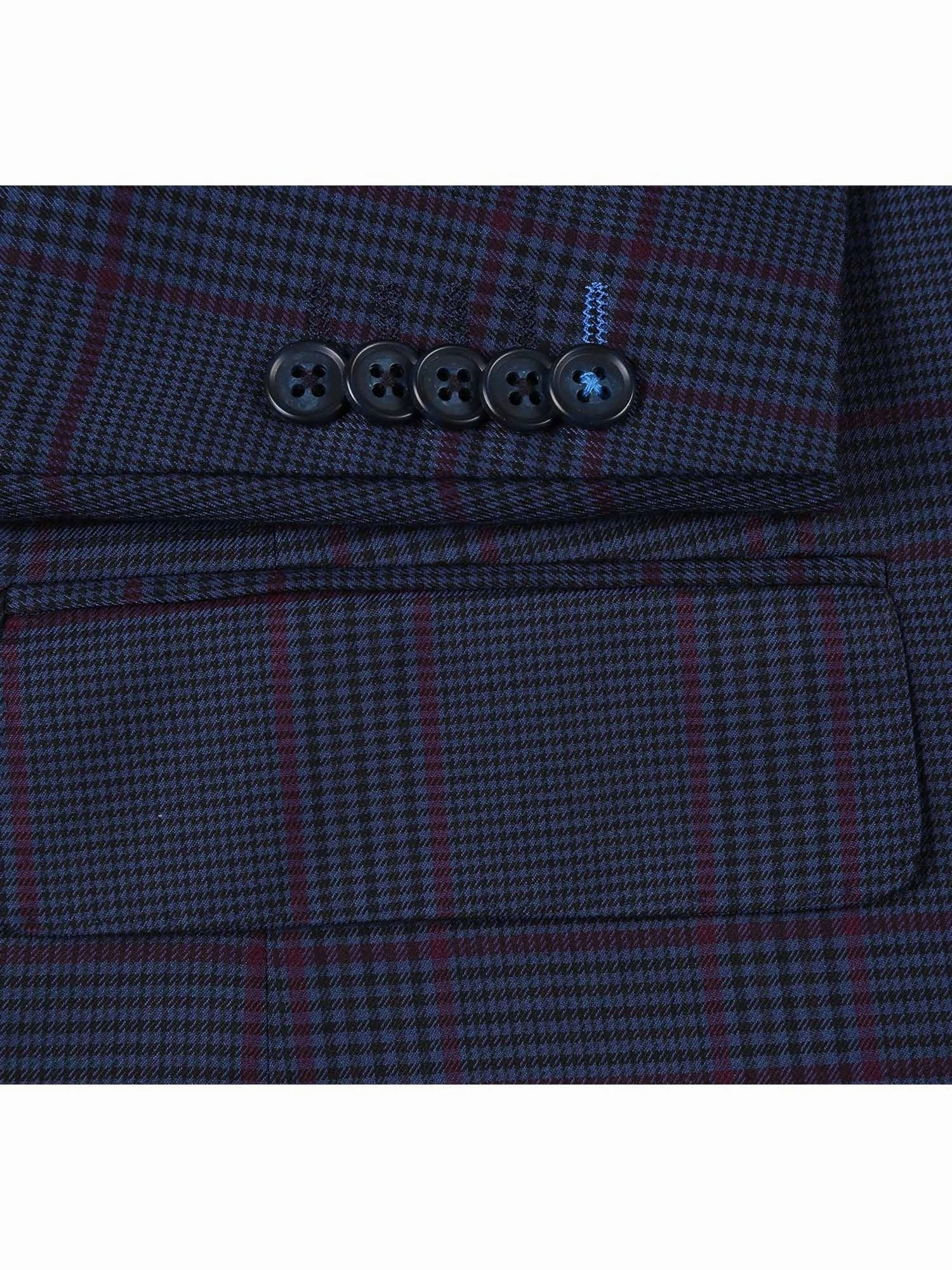 English Laundry Slim Fit Two button Blue with Burgundy Check Peak Lapel Suit