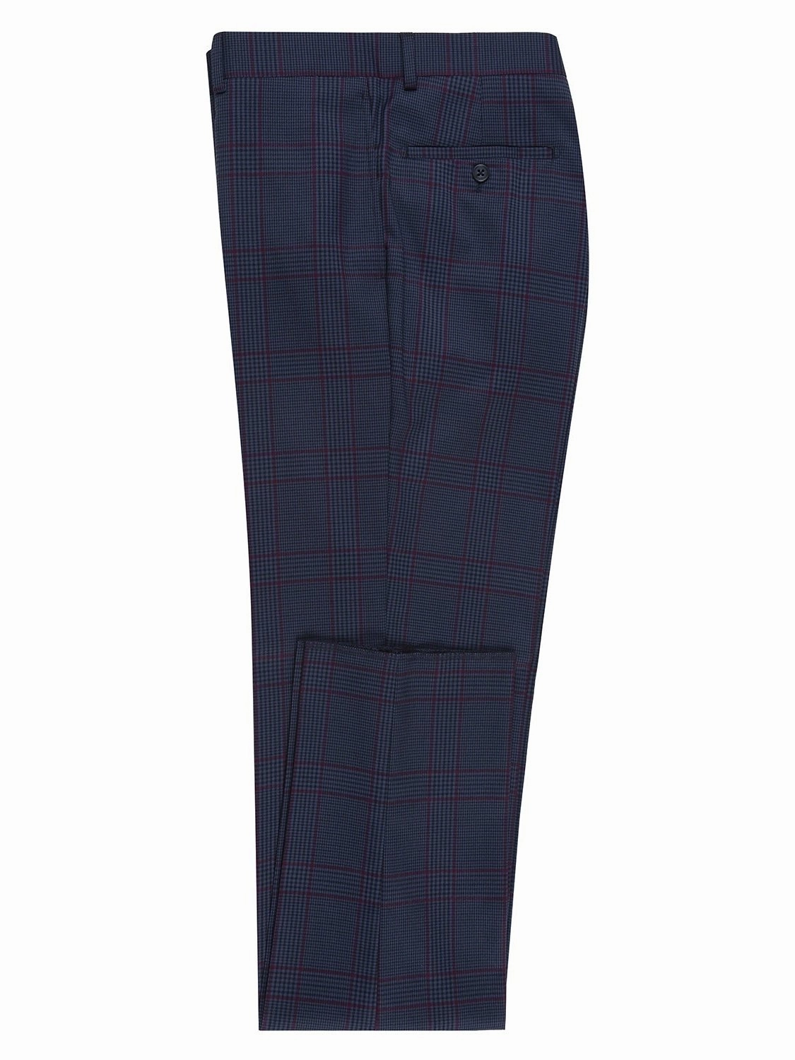 English Laundry Slim Fit Two button Blue with Burgundy Check Peak Lapel Suit