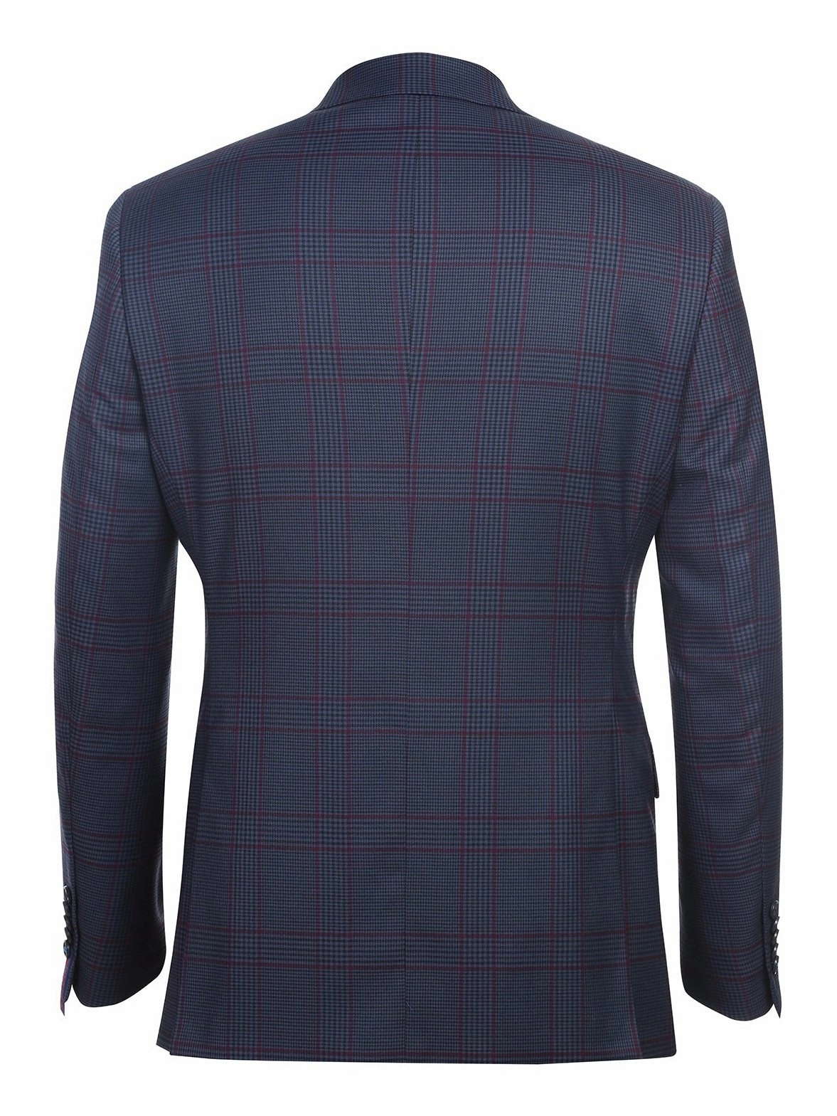 English Laundry Slim Fit Two button Blue with Burgundy Check Peak Lapel Suit