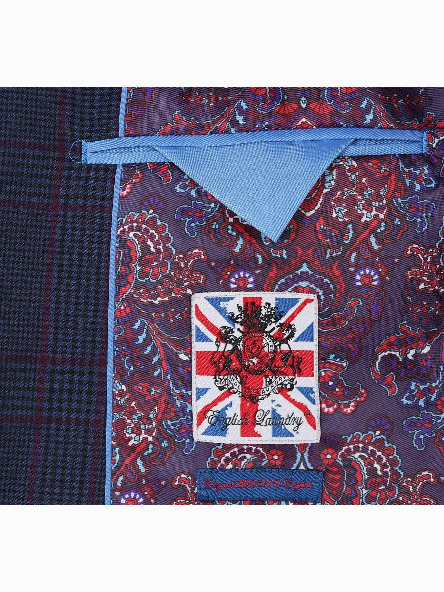 English Laundry Slim Fit Two button Blue with Burgundy Check Peak Lapel Suit