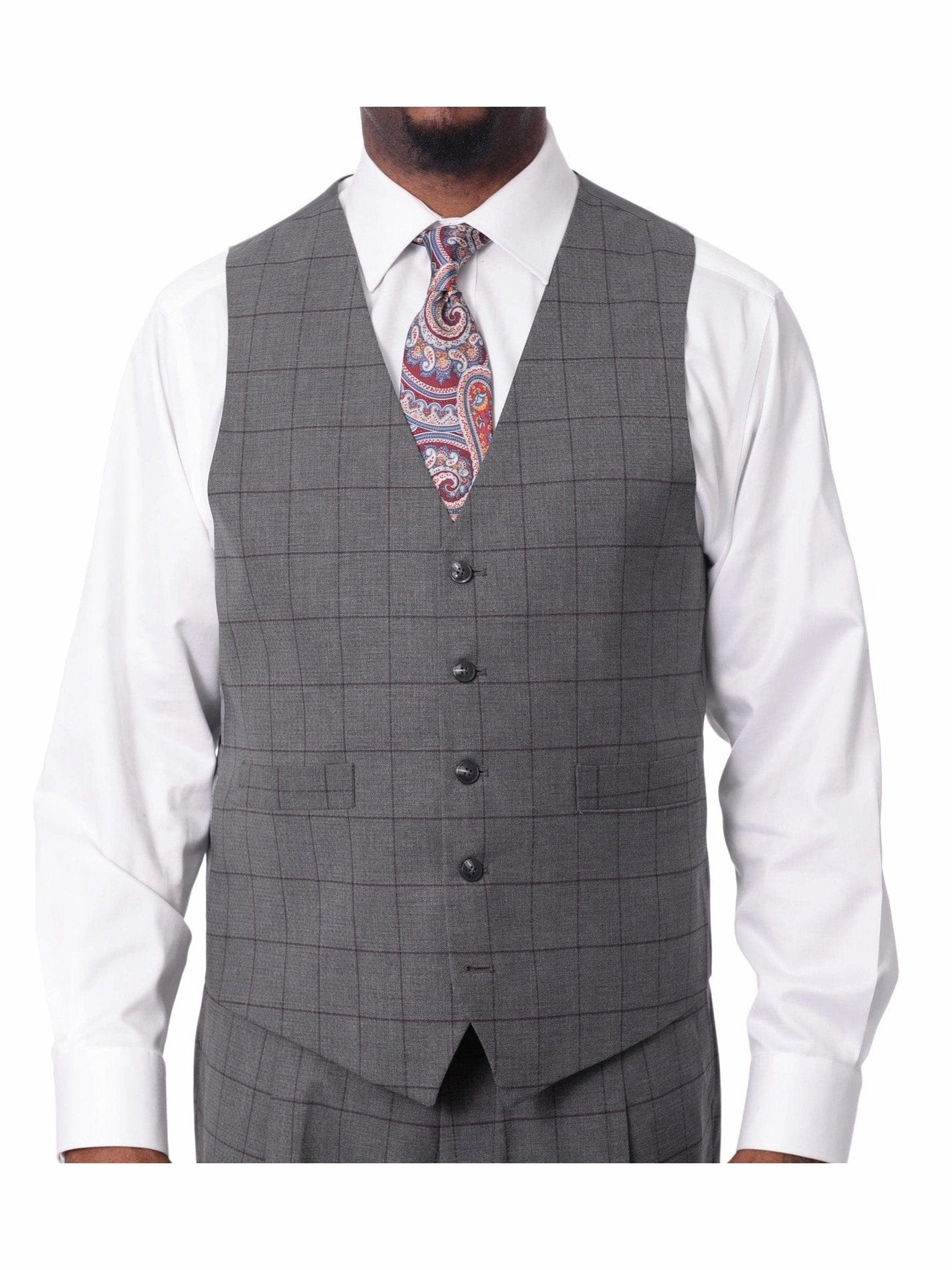 Extrema Mens Gray Check Wool Blend 3 Piece Vested Regular Fit Suit
