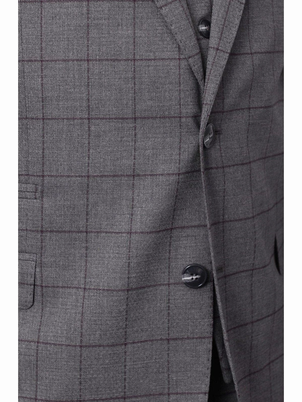 Extrema Mens Gray Check Wool Blend 3 Piece Vested Regular Fit Suit
