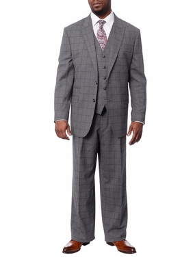 Extrema Mens Gray Check Wool Blend 3 Piece Vested Regular Fit Suit