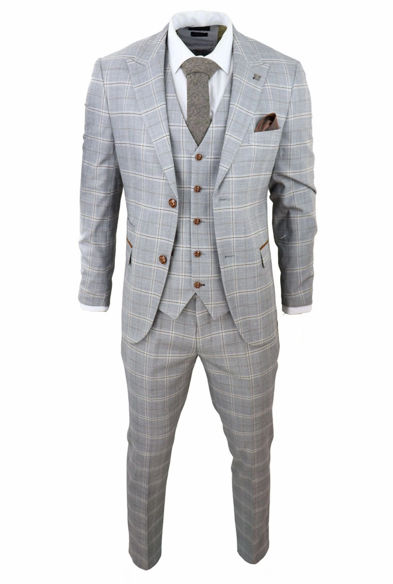 Francis Grey 3 Piece Suit Tan Brown Check