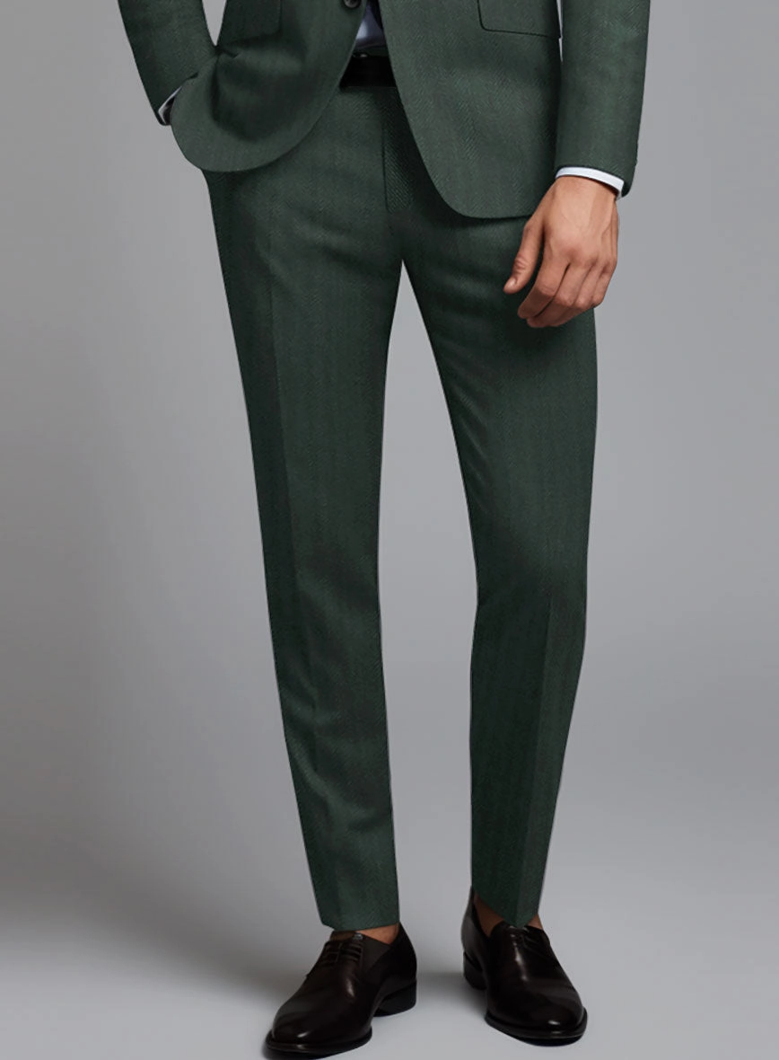 Green Herringbone Wool Suit