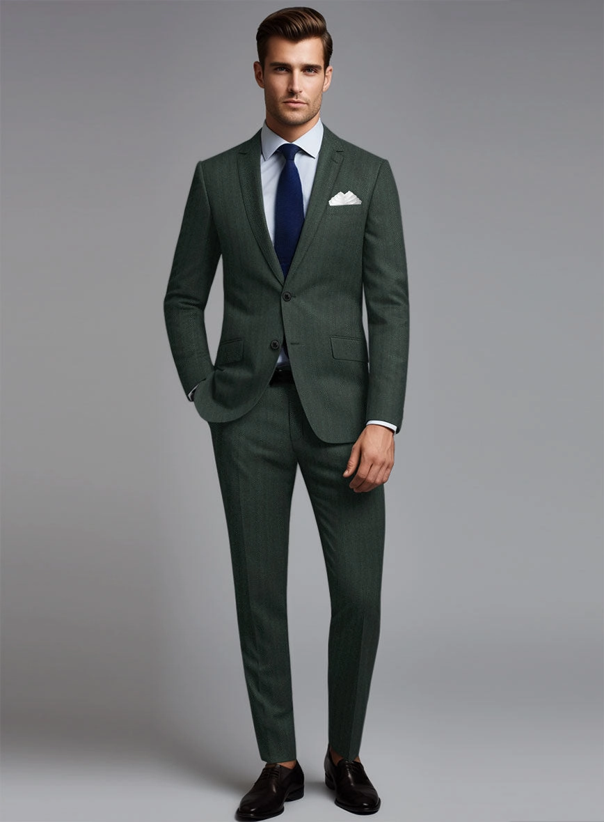 Green Herringbone Wool Suit