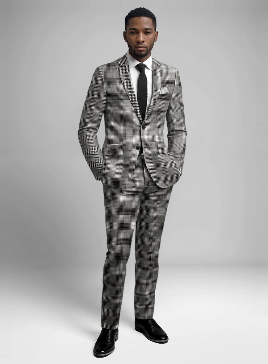Guabello Black & White Wool Jersey Suit