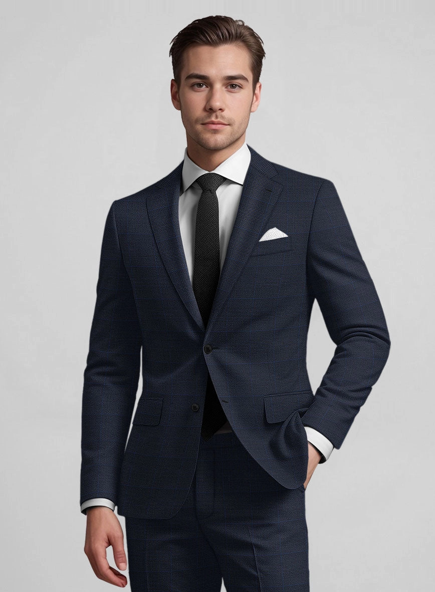 Guabello Dark Blue Prince Of Wales Suit