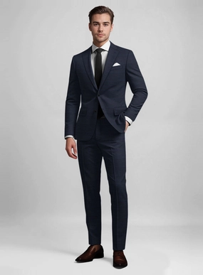 Guabello Dark Blue Prince Of Wales Suit