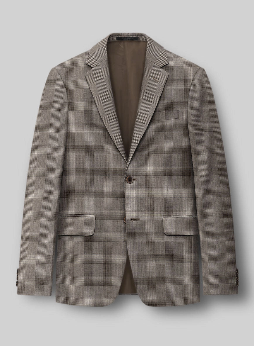 Hardy Minnis Beige Prince of Wales Wool Suit