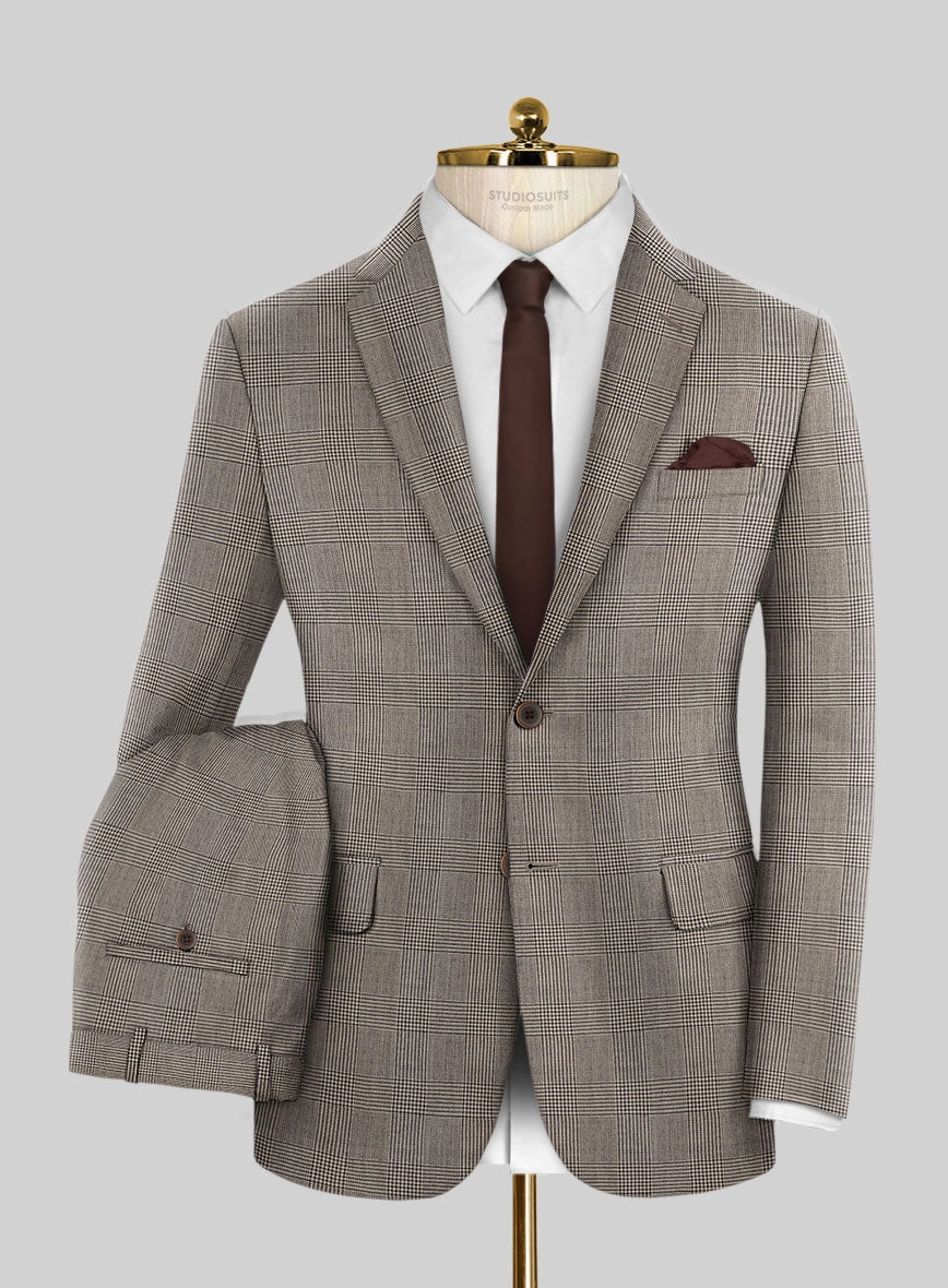 Hardy Minnis Beige Prince of Wales Wool Suit
