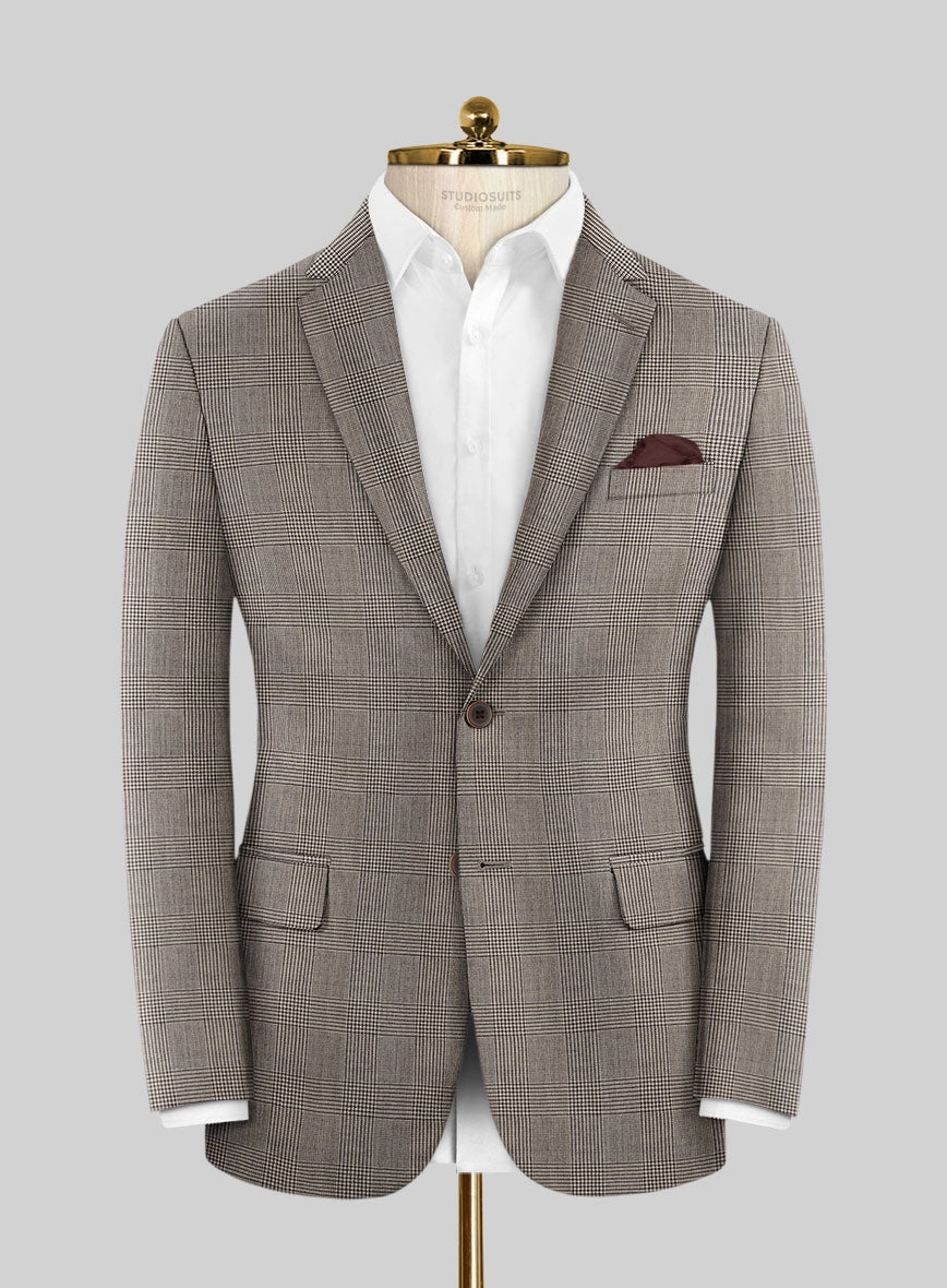 Hardy Minnis Beige Prince of Wales Wool Suit