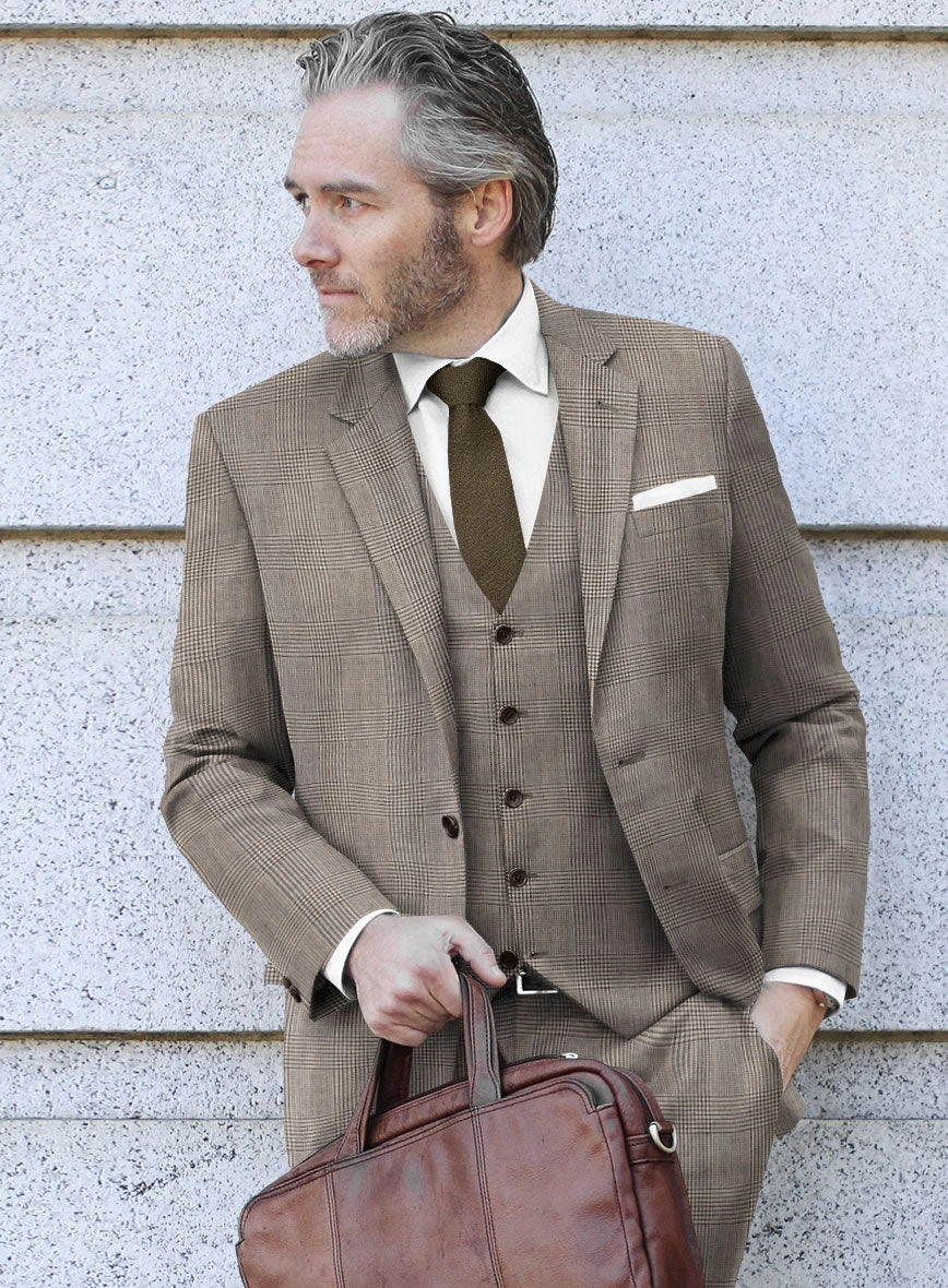 Hardy Minnis Beige Prince of Wales Wool Suit