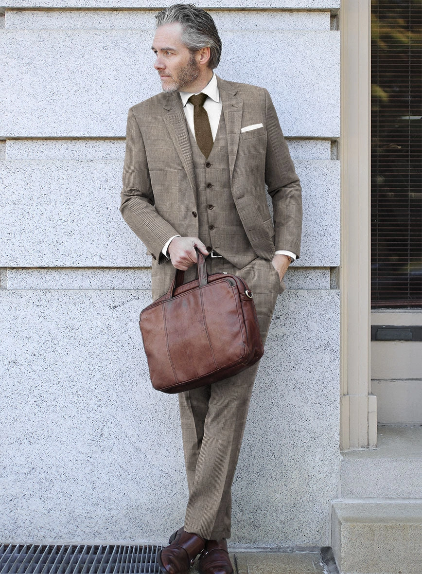 Hardy Minnis Beige Prince of Wales Wool Suit