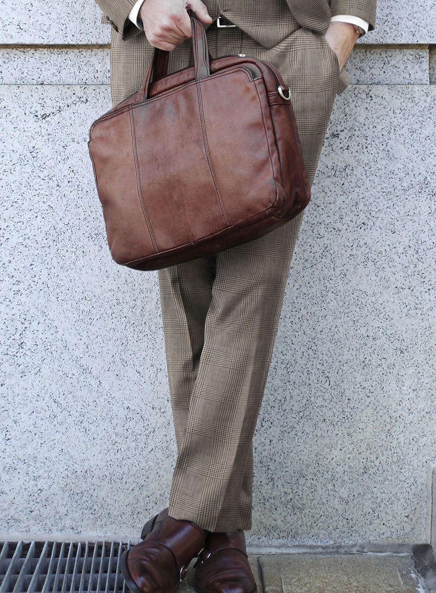 Hardy Minnis Beige Prince of Wales Wool Suit