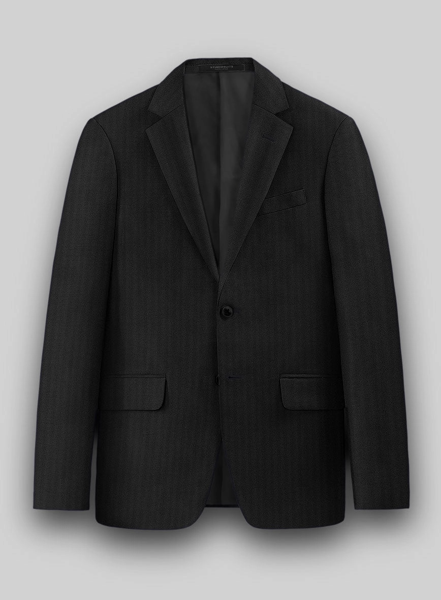 Hardy Minnis Black Herringbone Wool Suit