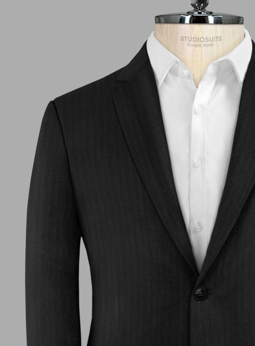 Hardy Minnis Black Herringbone Wool Suit
